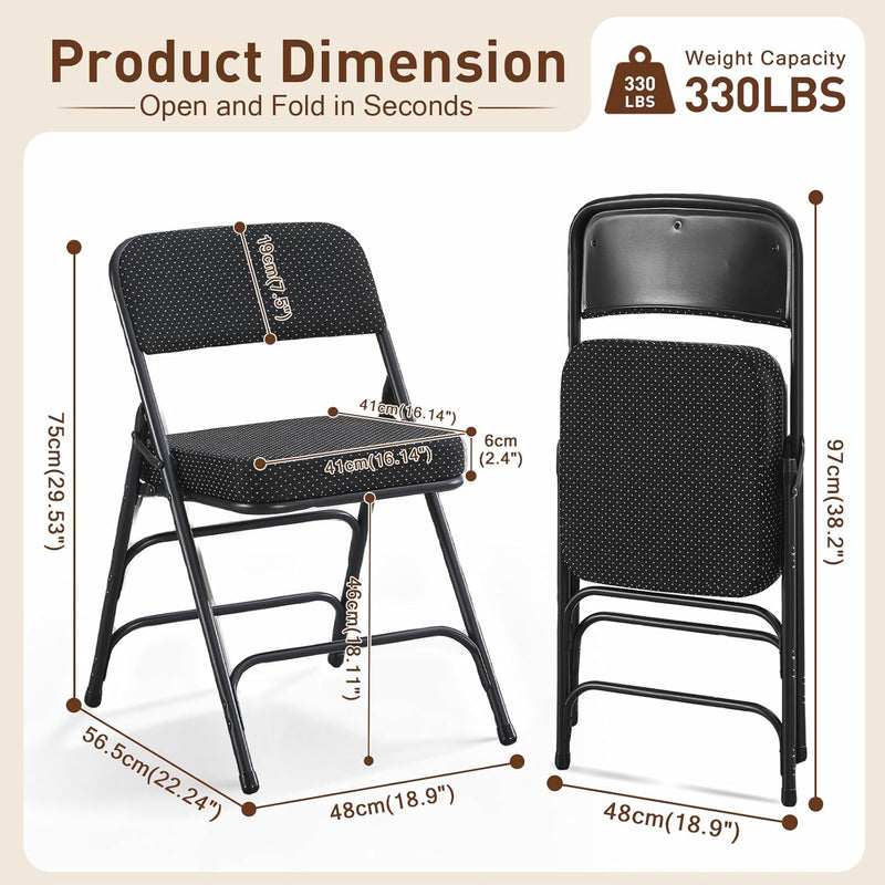 Padded Folding Chair Foldable with Fabic Thick Cushion (2 Pack)