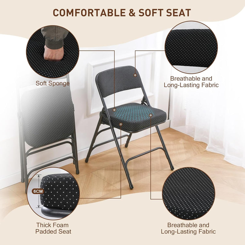 Padded Folding Chair Foldable with Fabic Thick Cushion (2 Pack)