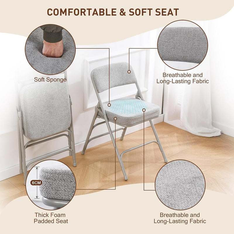 Padded Folding Chair Foldable with Fabic Thick Cushion (2 Pack)