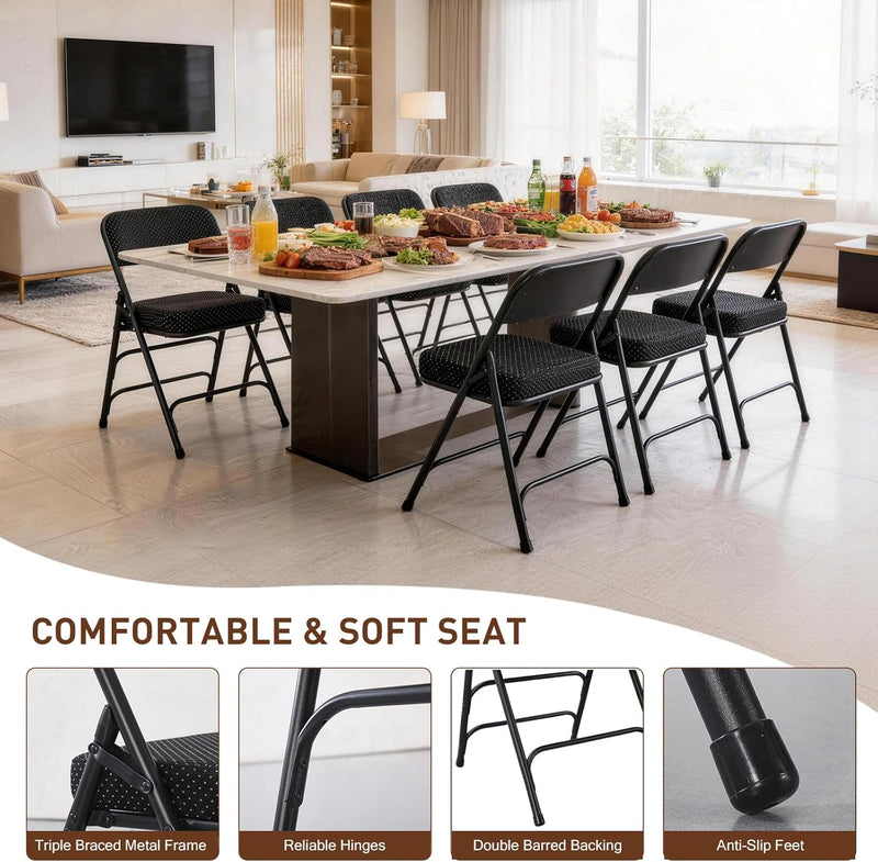 Padded Folding Chair Foldable with Fabic Thick Cushion (2 Pack)