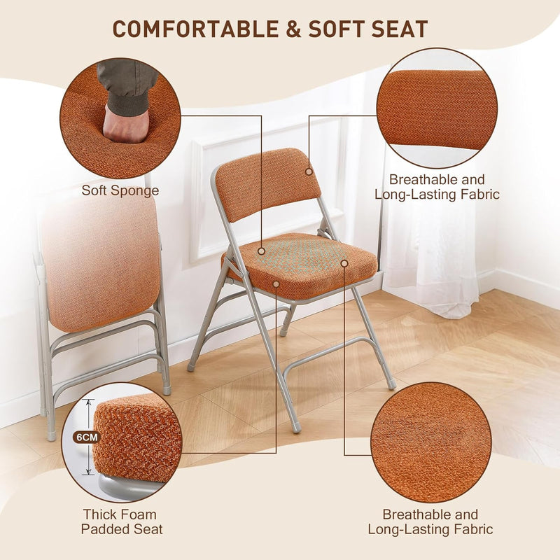 Padded Folding Chair Foldable with Fabic Thick Cushion (2 Pack)