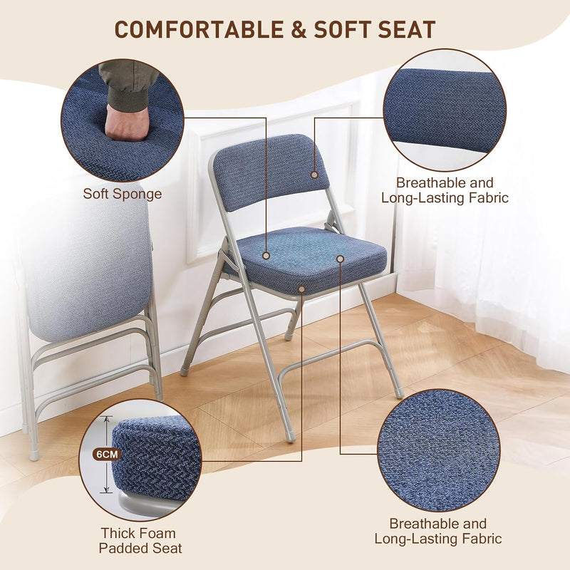 Padded Folding Chair Foldable with Fabic Thick Cushion (2 Pack)