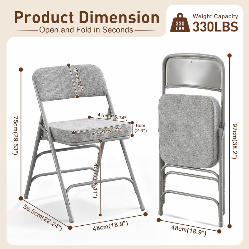 Padded Folding Chair Foldable with Fabic Thick Cushion (2 Pack)