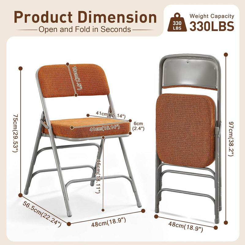 Padded Folding Chair Foldable with Fabic Thick Cushion (2 Pack)