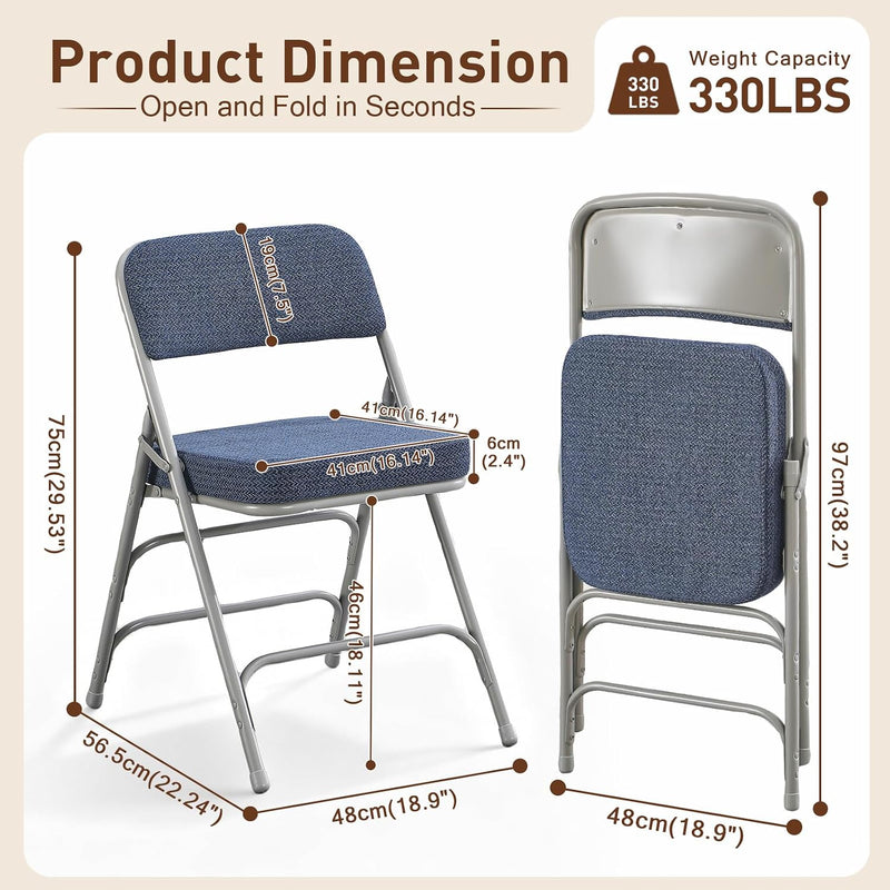Padded Folding Chair Foldable with Fabic Thick Cushion (2 Pack)