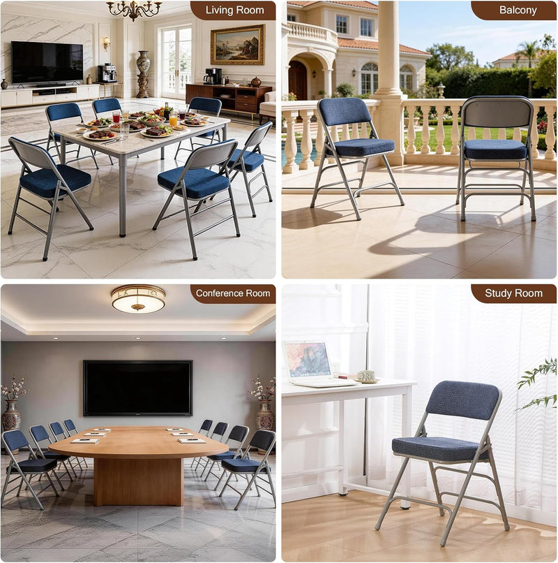 Padded Folding Chair Foldable with Fabic Thick Cushion (2 Pack)