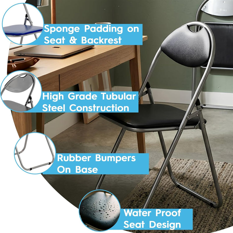 Padded Folding Chair Metal Frame Seat with Cushioned