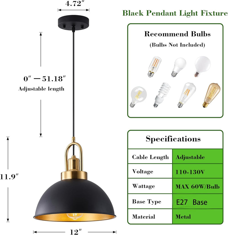 Pendant Ceiling Lights with Finish Kitchen Island Metal (2 Pack)