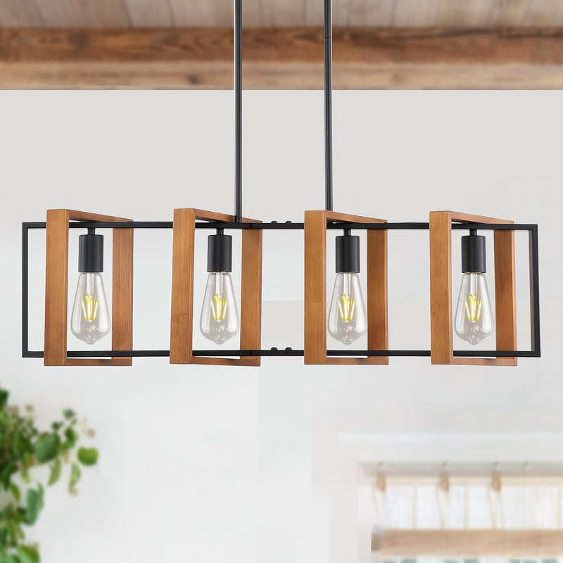 Pendant Light 4 Metal Industrial Vintage Wooden