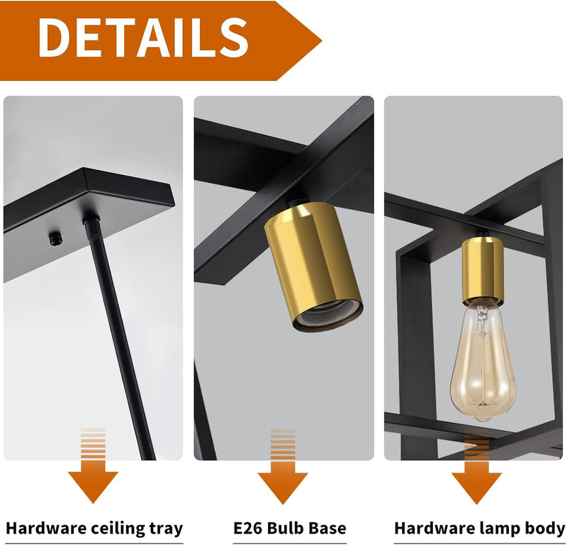 Pendant Light 4 Metal Industrial Vintage Wooden