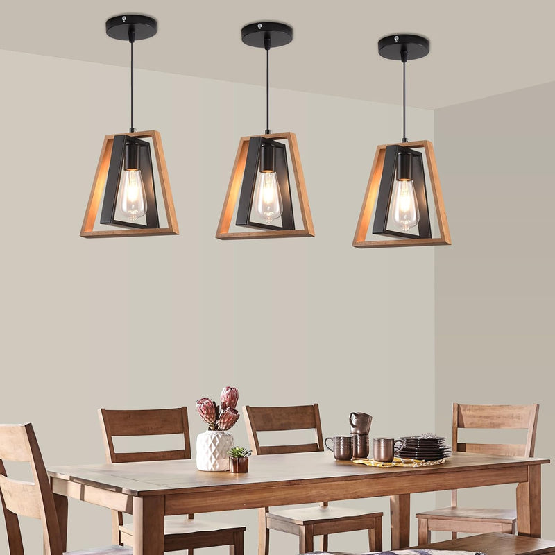 Pendant Light 4 Metal Industrial Vintage Wooden