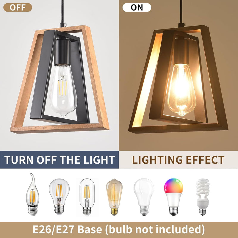 Pendant Light 4 Metal Industrial Vintage Wooden