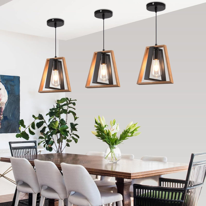 Pendant Light 4 Metal Industrial Vintage Wooden