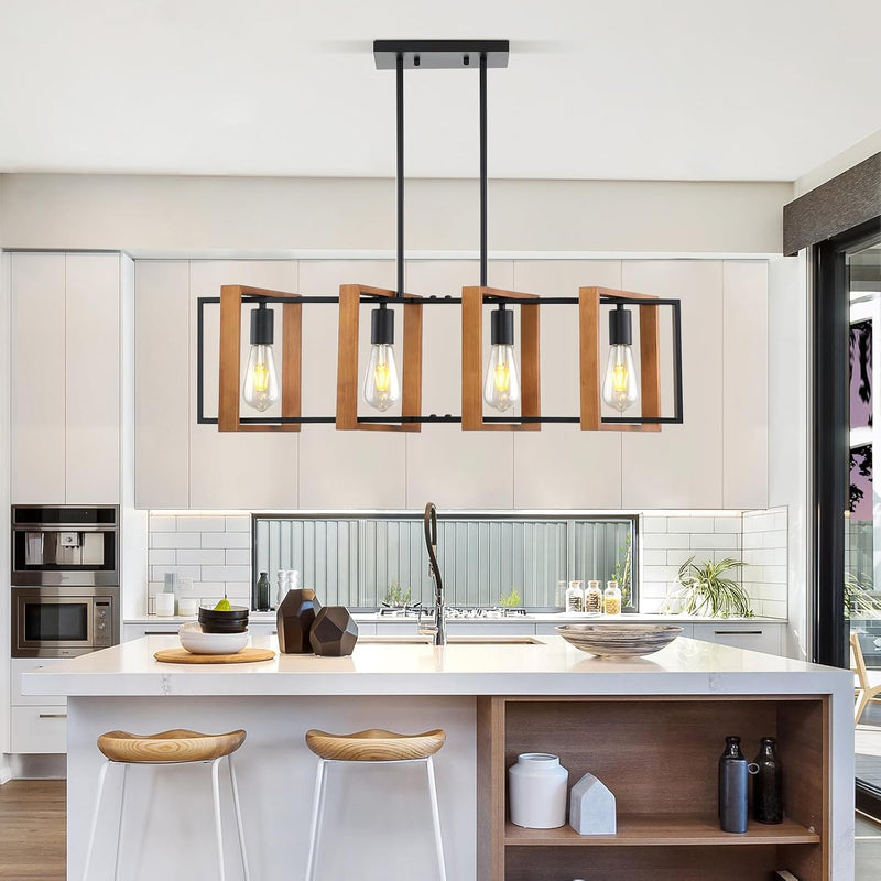 Pendant Light 4 Metal Industrial Vintage Wooden