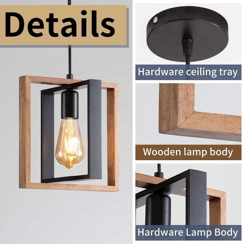 Pendant Light 4 Metal Industrial Vintage Wooden