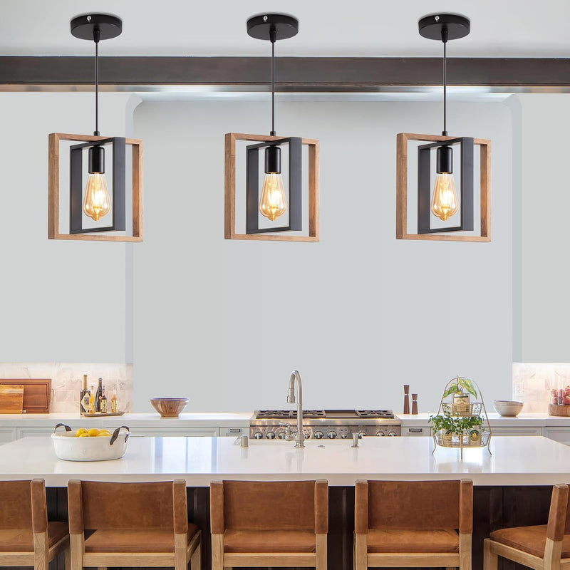 Pendant Light 4 Metal Industrial Vintage Wooden