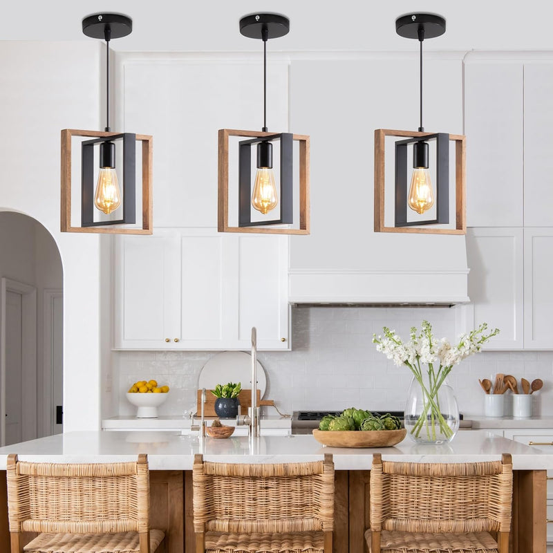 Pendant Light 4 Metal Industrial Vintage Wooden