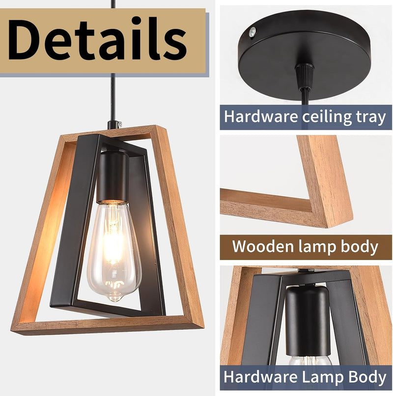 Pendant Light 4 Metal Industrial Vintage Wooden