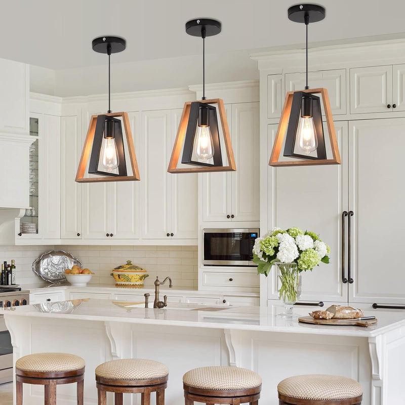 Pendant Light 4 Metal Industrial Vintage Wooden