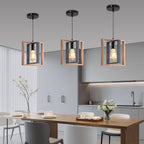 Pendant Light 4 Metal Industrial Vintage Wooden
