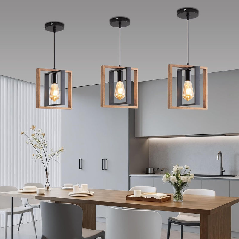 Pendant Light 4 Metal Industrial Vintage Wooden