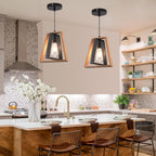 Pendant Light 4 Metal Industrial Vintage Wooden