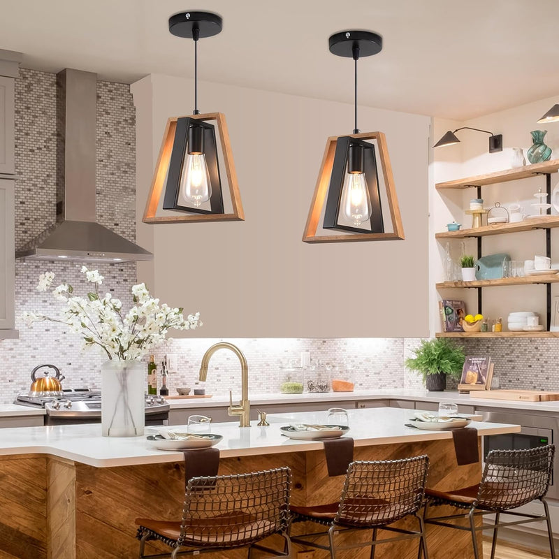 Pendant Light 4 Metal Industrial Vintage Wooden