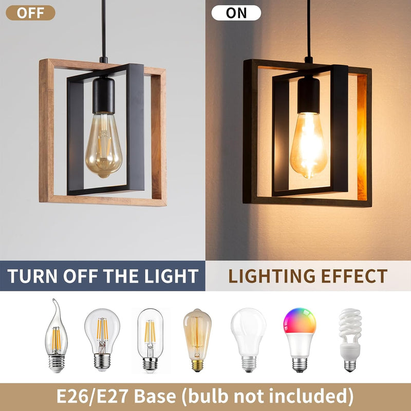 Pendant Light 4 Metal Industrial Vintage Wooden