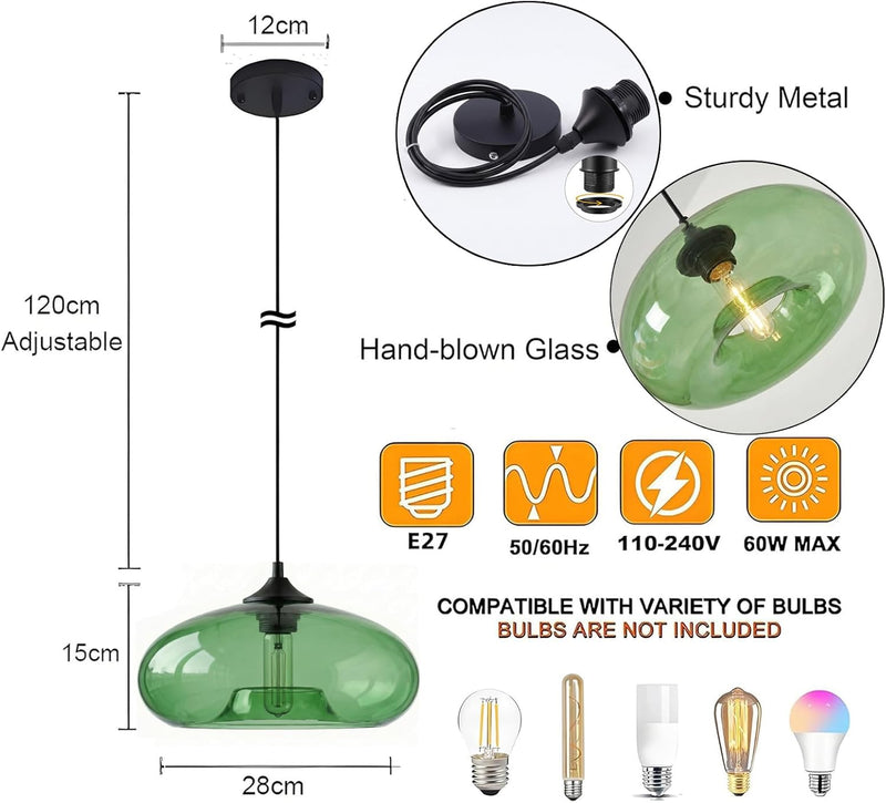 28CM Glass Pendant Light E27 Hanging Ceiling Lamp