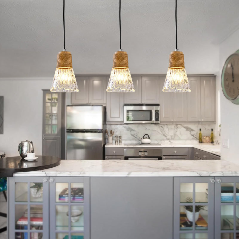 Pendant Light with Clear Striped Glass Lampshade Farmhouse