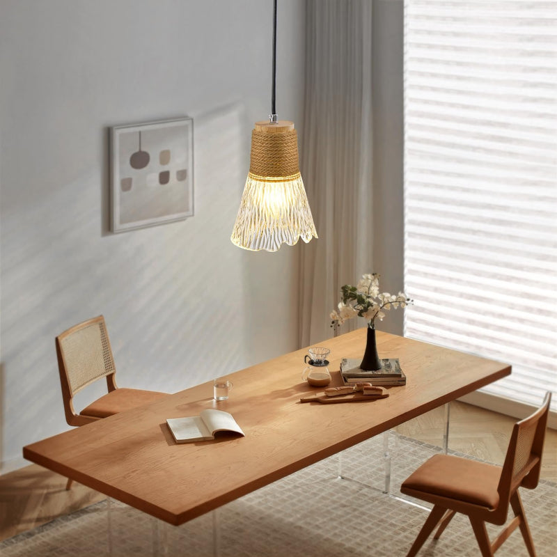 Pendant Light with Clear Striped Glass Lampshade Farmhouse