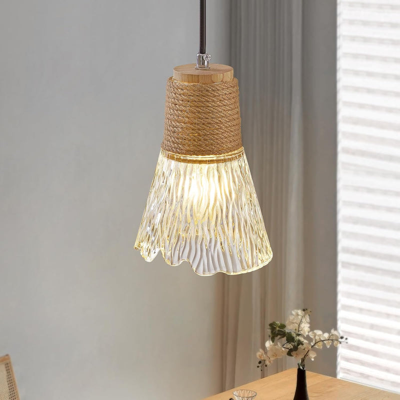 Pendant Light with Clear Striped Glass Lampshade Farmhouse