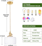Pendant Light with Striped Glass Lampshade Brass Vintage (2 Pack)