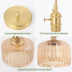 Pendant Light with Striped Glass Lampshade Brass Vintage (2 Pack)