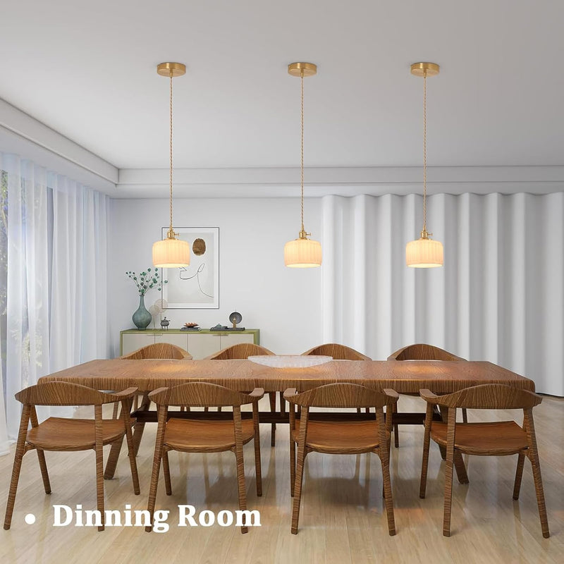 Pendant Light with Striped Glass Lampshade Brass Vintage (2 Pack)