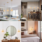 Pendant Light with Striped Glass Lampshade Brass Vintage (2 Pack)