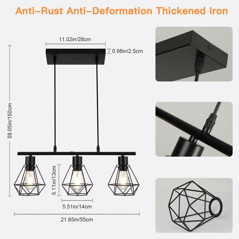 Pendant Lights 3 Industrial Metal Caged Ceiling Light