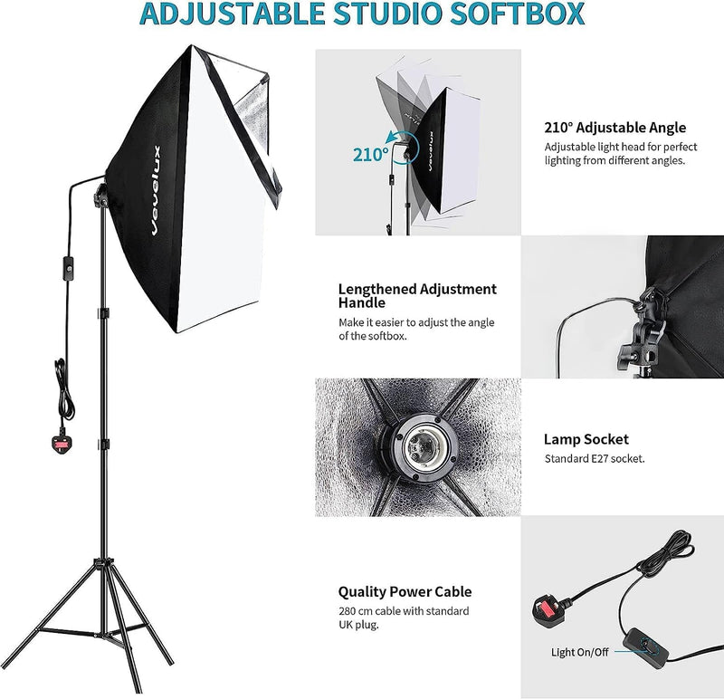 Photo Studio Lighting Kit with 2.6x3m 8.5x10FT Adjustable