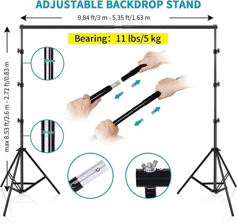 Photo Studio Lighting Kit with 2.6x3m 8.5x10FT Adjustable
