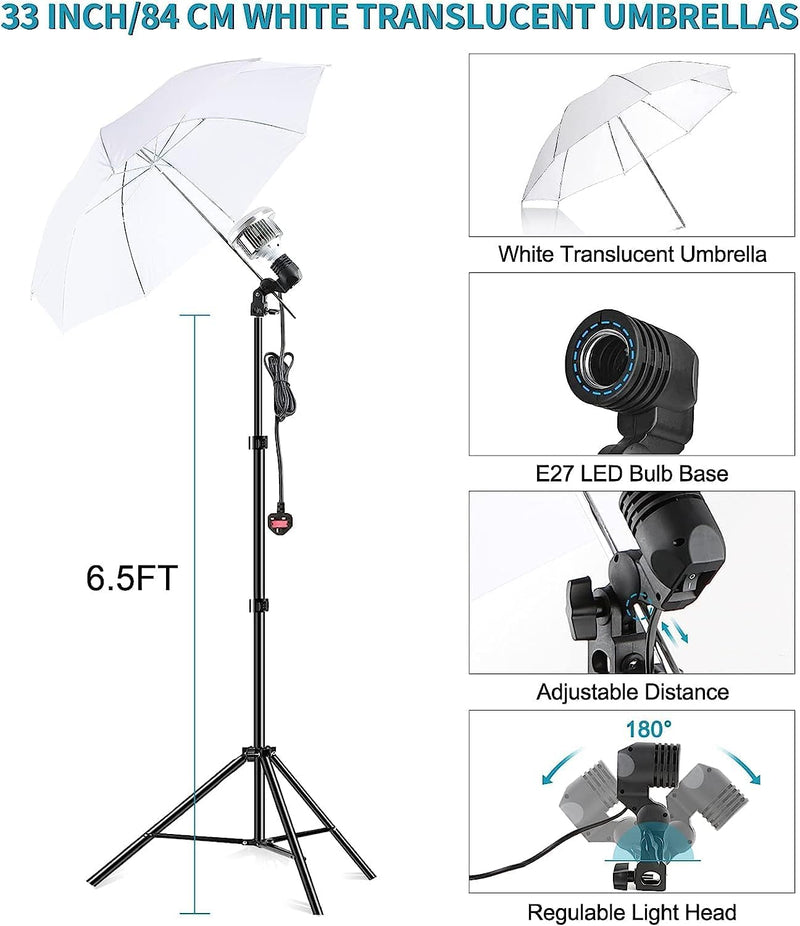 Photo Studio Lighting Kit with 2.6x3m 8.5x10FT Adjustable