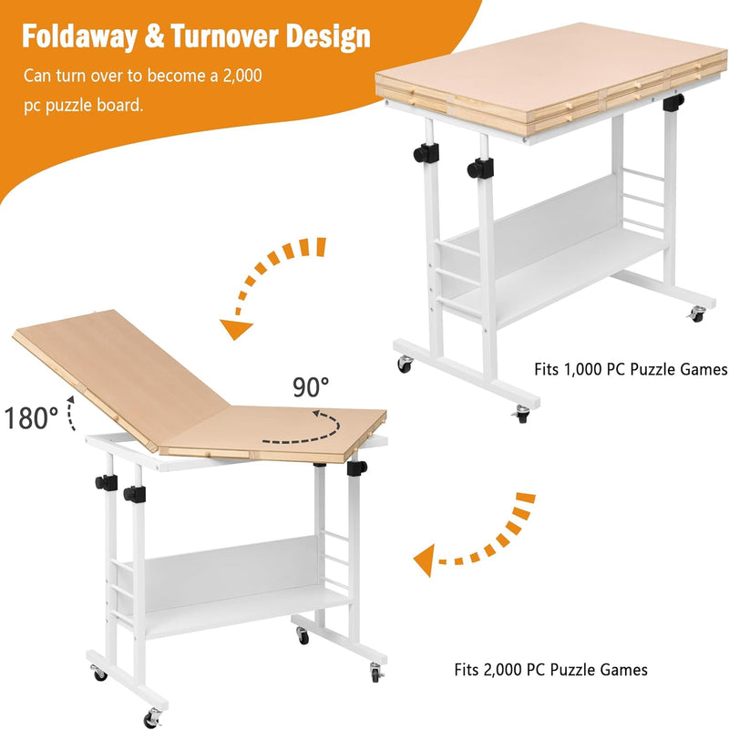 Piece Foldable Puzzle Board with Height Adjustment Jigsaw
