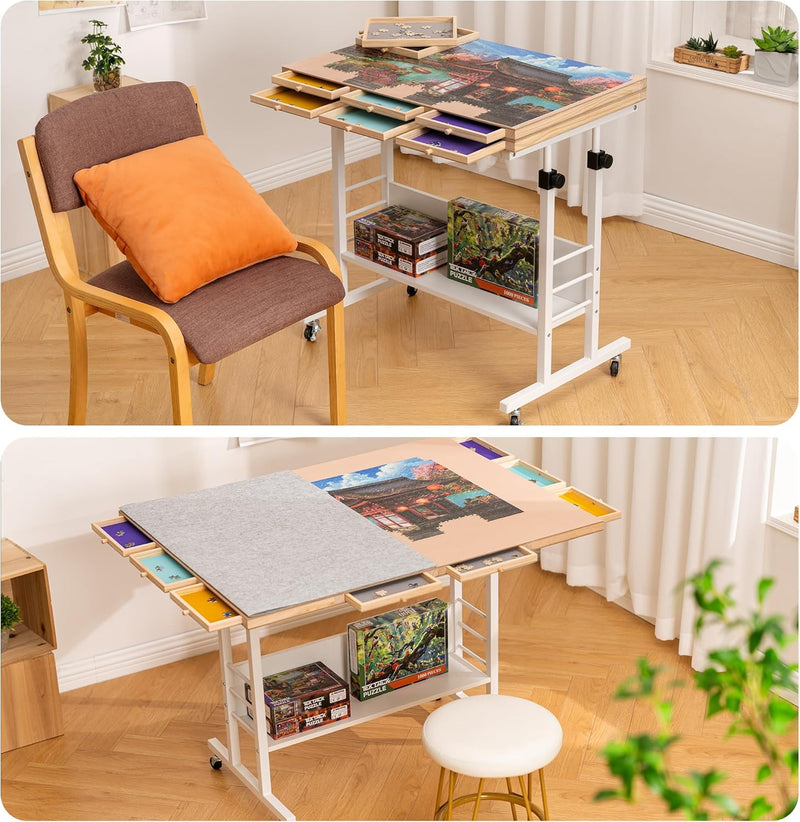 Piece Foldable Puzzle Board with Height Adjustment Jigsaw