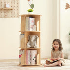 Pine Wood 4 Tier Rotating Bookshelf Tower