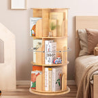 Pine Wood 4 Tier Rotating Bookshelf Tower