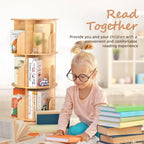 Pine Wood 4 Tier Rotating Bookshelf Tower