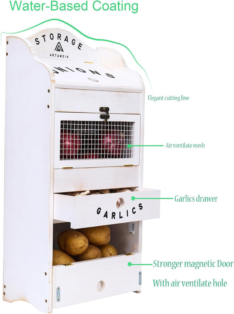 Pine Wood Veggie Bin for Potato Onion