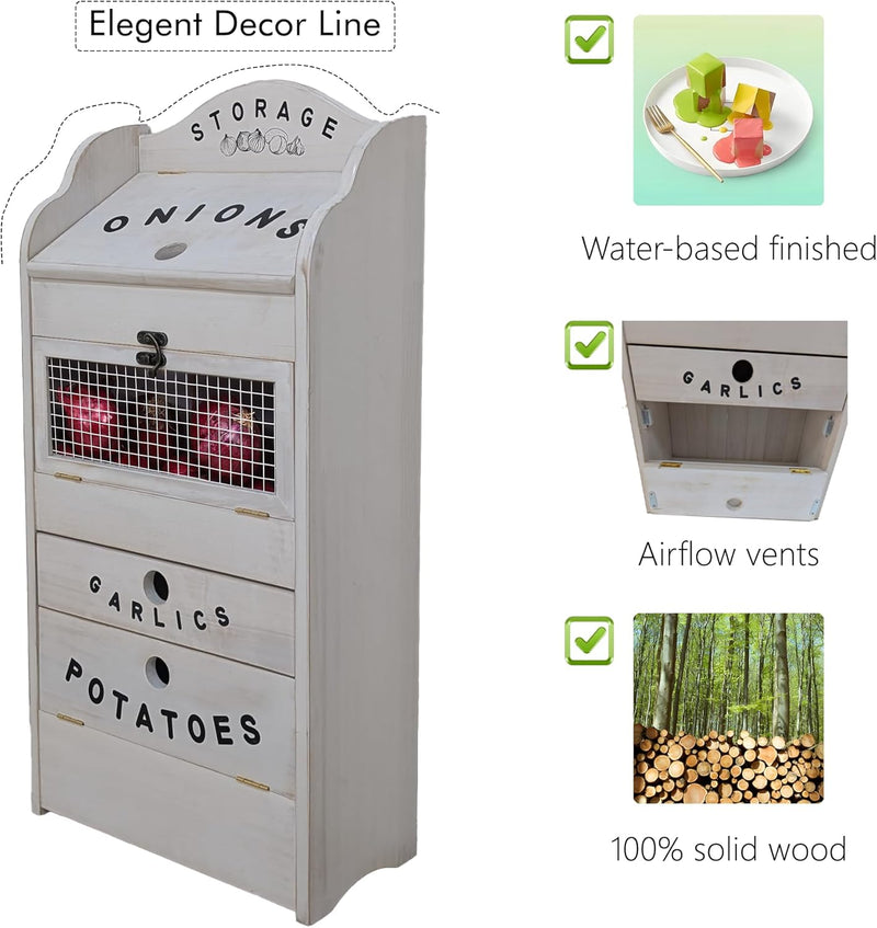 Pine Wood Veggie Bin for Potato Onion