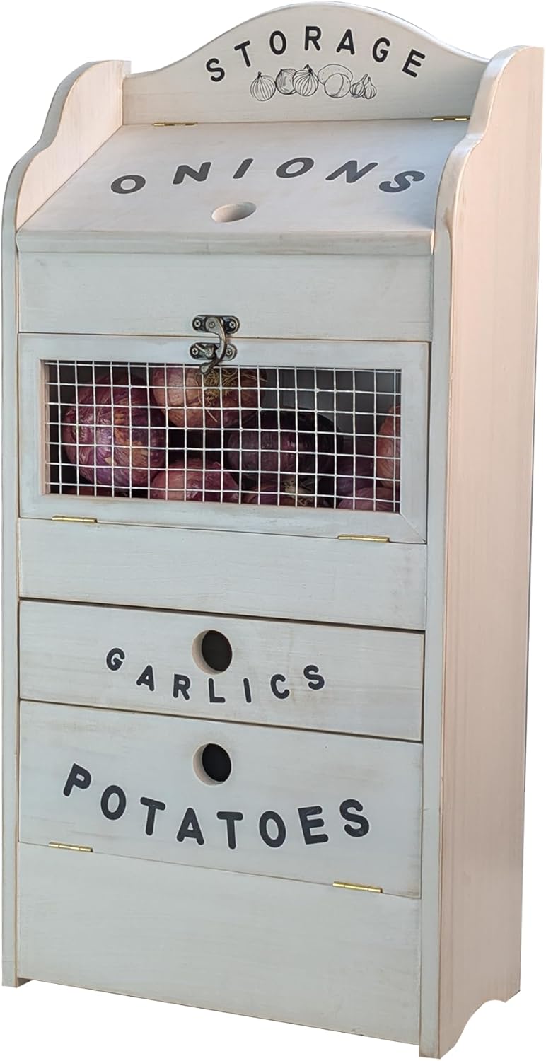 Pine Wood Veggie Bin for Potato Onion