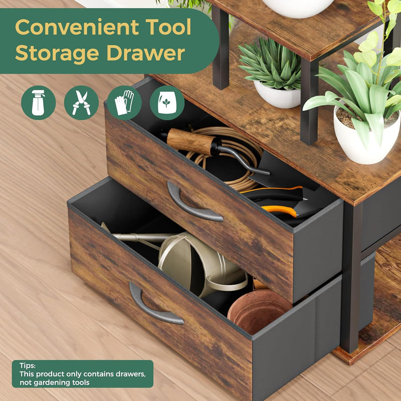 Plant Stand Indoor 9-Tier 160CM 2 Storage Drawers