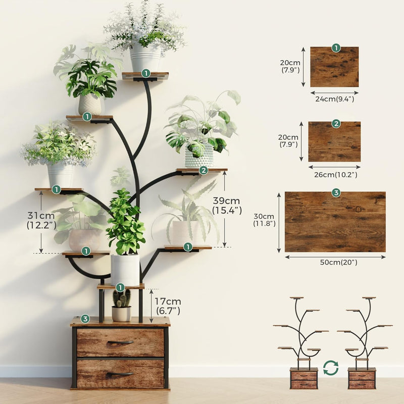 Plant Stand Indoor 9-Tier 160CM 2 Storage Drawers
